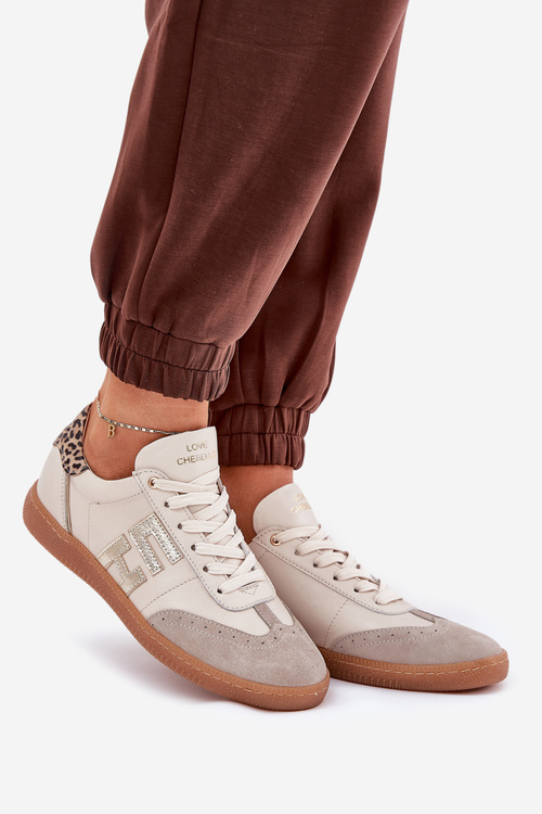 Kožené Sportovní Boty Tenisky Dámské Panterka CheBello 4640 Béžové