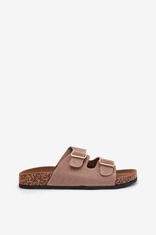 Dámske sandále so zlatými prackami a prešitím khaki Lunera