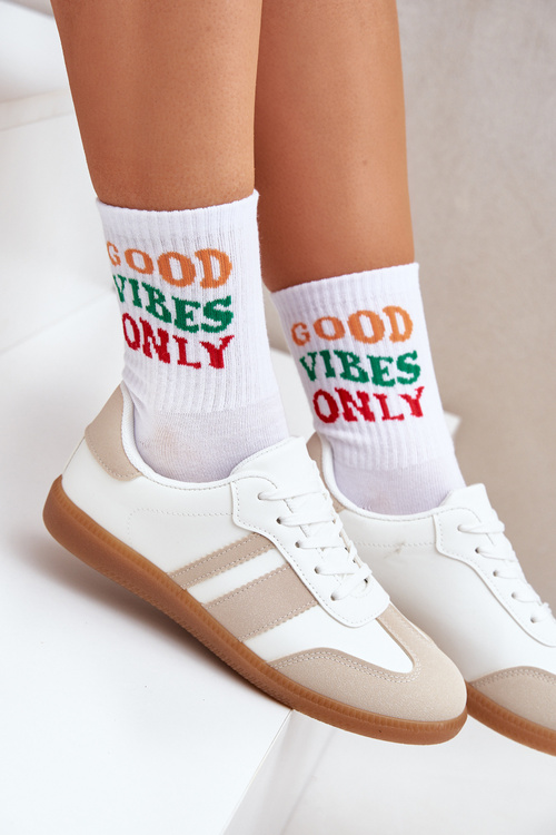 Nízke Dámske Tenisky Z Eko Kože Béžovo-Biele Nonalorin