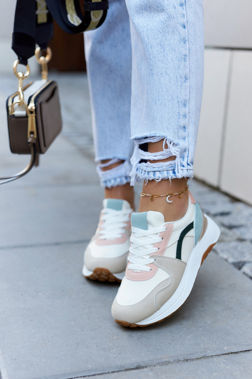 Kožená sportovní obuv vázaná Béžová a zelená Coryse