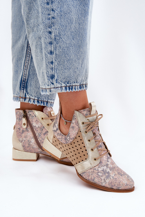 Kožené Kotníkové Boty Maciejka 05541-04 Béžovo-Zlaté