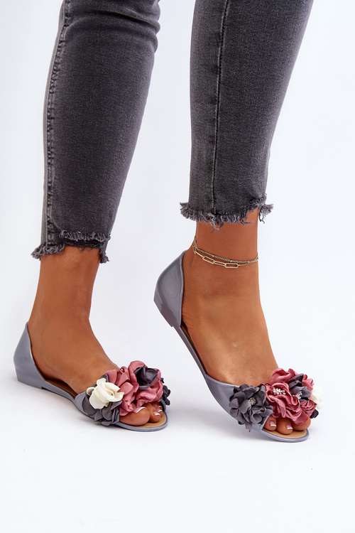 Dámske sivé gumové baletky s kvetmi Junikla