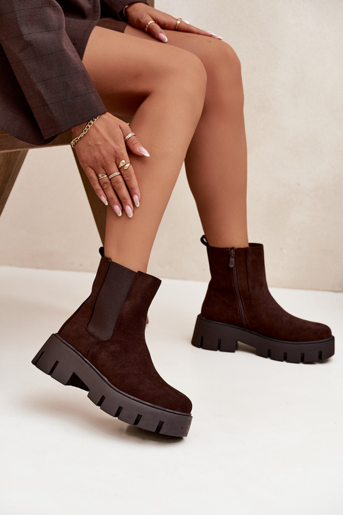 Dámské kotníkové boty se zateplením na zip ekokůže hnědé Fivienne