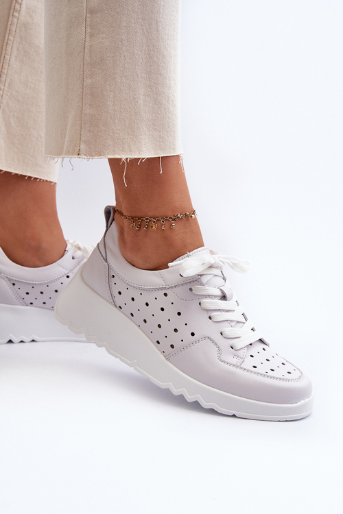 Dámské lodičky na klínku z přírodní kůže světle šedé S.Barski LR482