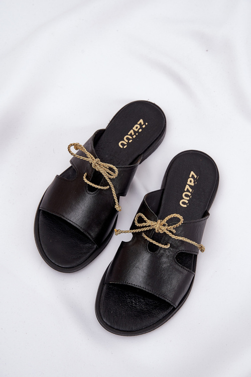 Dámské kožené sandály na plochém podpatku Zazoo 3022 černé