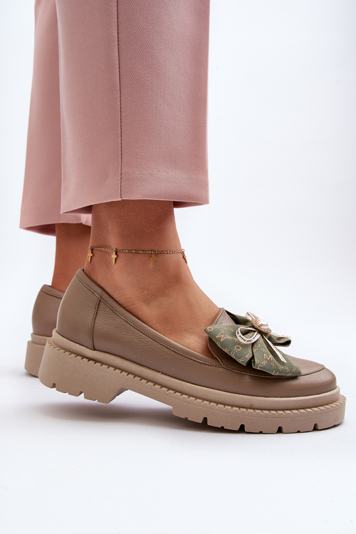 Dámské kožené mokasíny s mašlí Laura Messi 2787 Beige