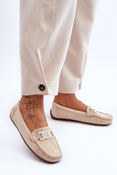 Dámske módne semišové mokasíry béžové rabell