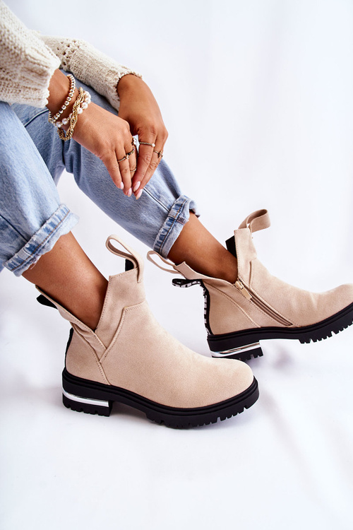 semišové kozačky s výřezy béžove Elvera