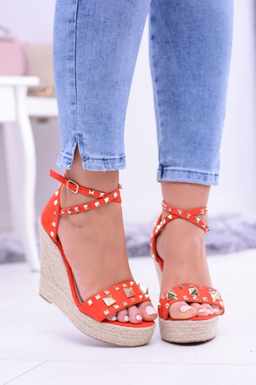 Červené sandále na klinoch espadril cvočky kamienky Narumi