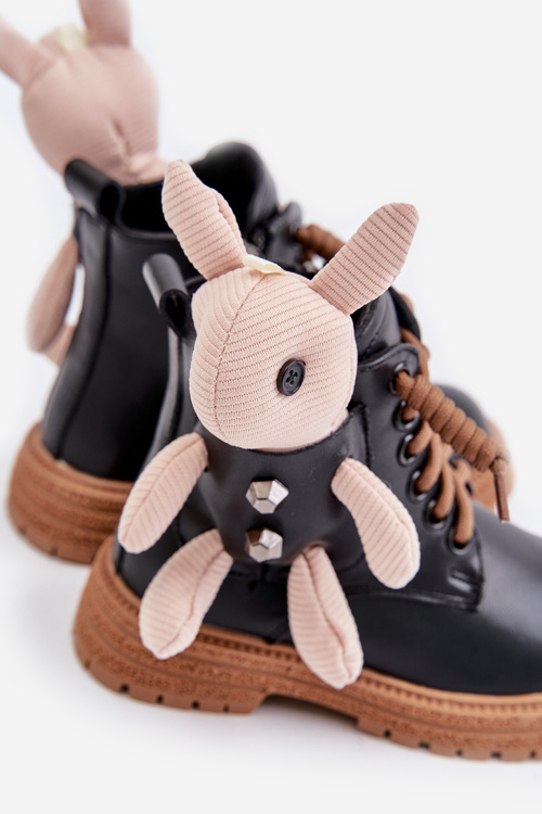 Kožené Zateplené Dětské Boty Na Zip S Medvídkem Černé Vinceza 36261