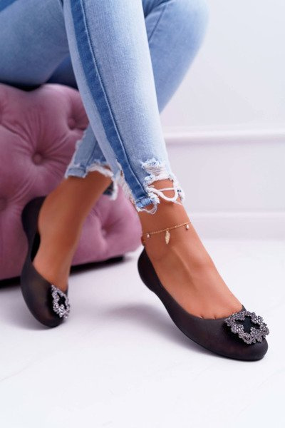 Lu Boo Čierne gumové baleríny Meliski Palita kamienky