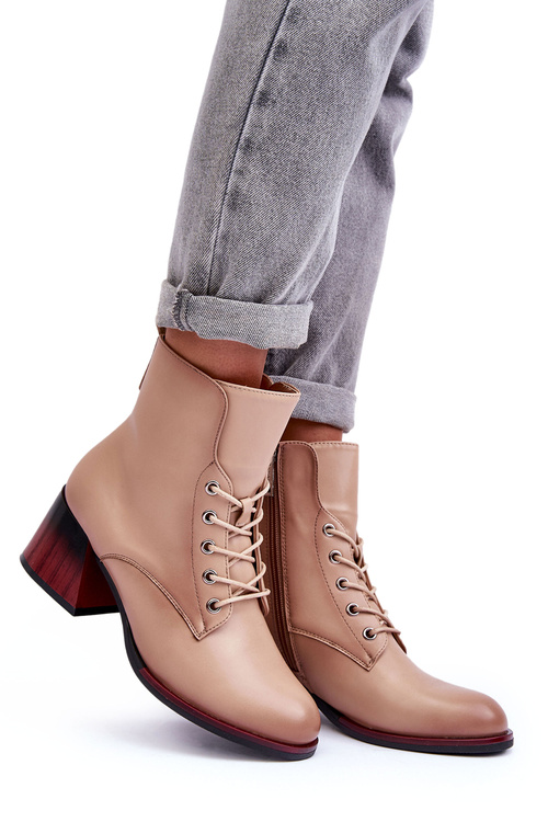 Kůže Boty Na Podpatku Bežové Luloshe