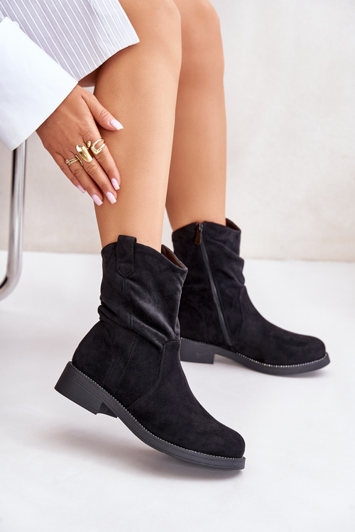 Zateplené Dámske Čižmy S Nařasením A Dekoráciou Čierne Etteara