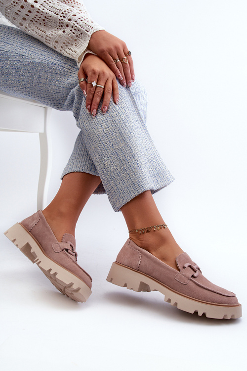 Dámské semišové mokasíny s ozdobou béžové D&A TW117 Béžové