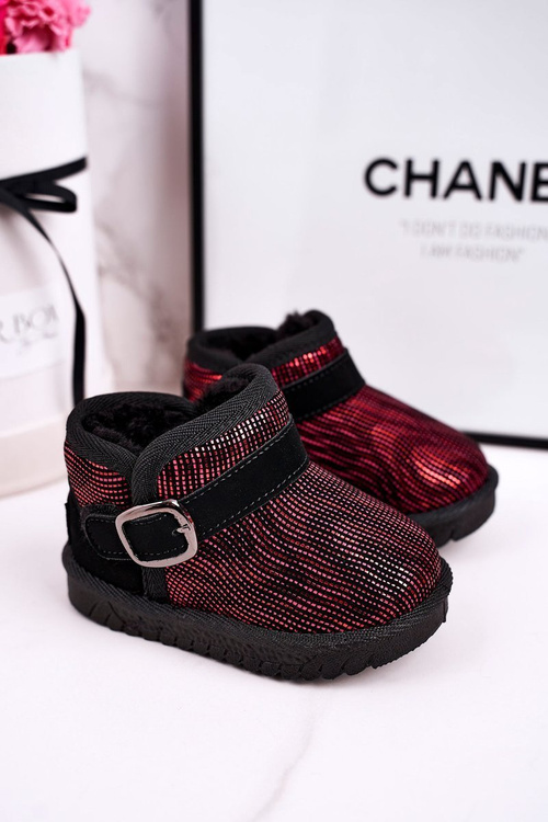 Detské topánky Snehové topánky s kožušinou červenou čiernou zasnenou