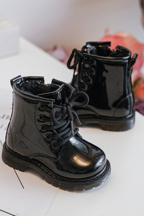 Black Tibbie Baby Boots lakovaný zipsom