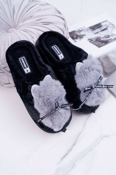 Dámské pantofle s kožešinou kocour černé Kitty