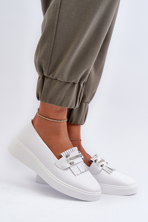 Ľahké dámske kožené mokasíny na platforme biele S.Barski LR590