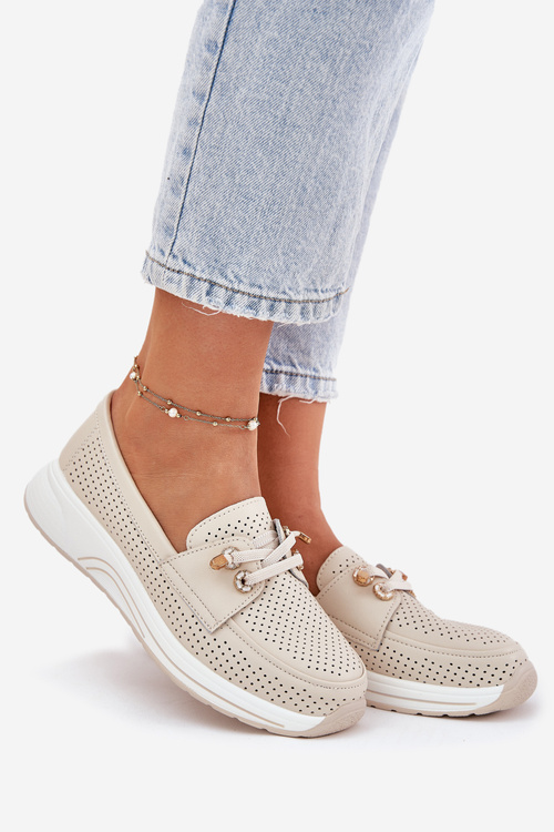 Kožené Polobotky Z Přírodní Kůže Na Platformě Artiker 56C2102 Béžové