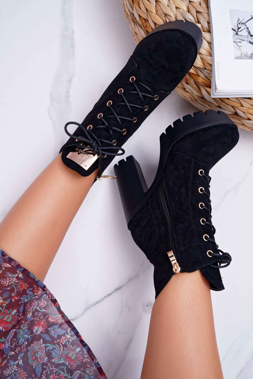 Dámske vysoké topánky, čierne semišové grunge.