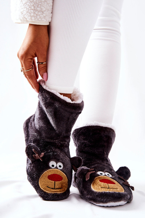 Vánoční oteplovací pantofle Sobí Šedé