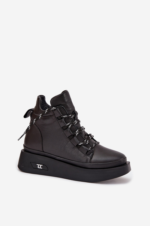 Kožené dámské kotníčkové boty na platformě s vyhříváním Artiker 55C0809 Černé