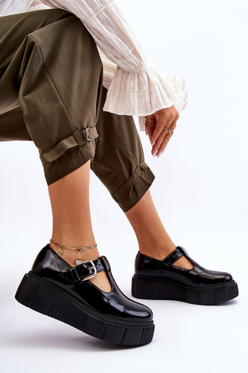 Módní Lakované boty na masivní platformě Černé Colson