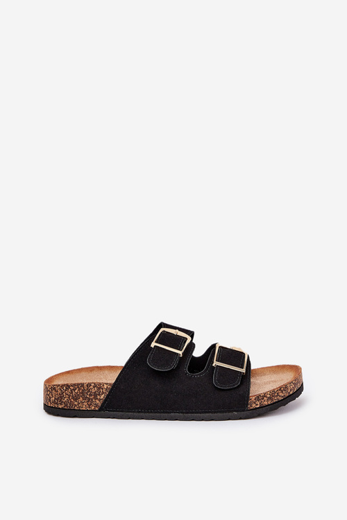 Dámske sandále na korkovej platforme so zlatými prackami čierne Lisavionea