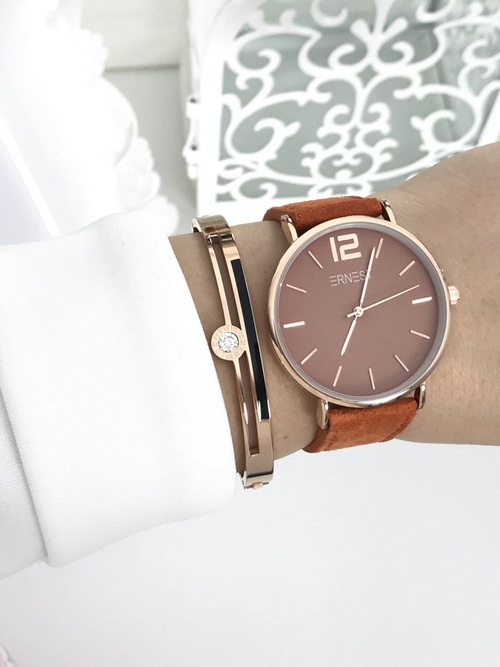 Dámské Hodinky Ernest Manon Suede Orange