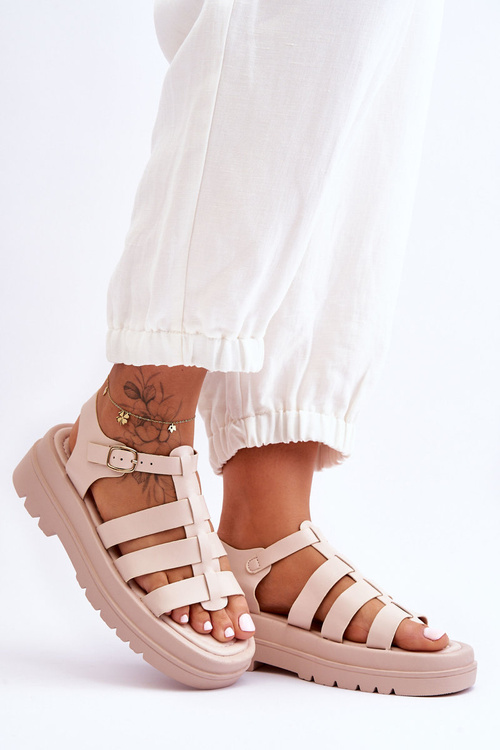 Kožené sandály s pruhy béžove Colet