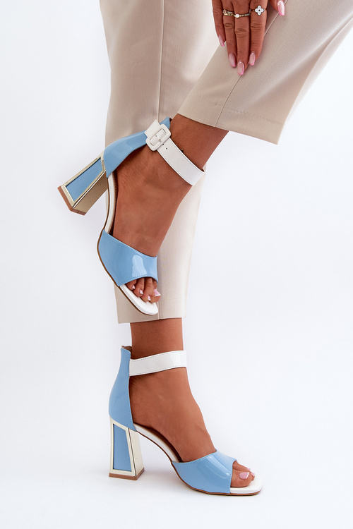 Lakované sandále na opätku modré Adrianu