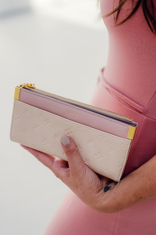 Kožená peňaženka s lemovanou béžou a ružovou madisom