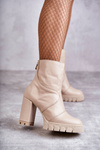 Kožené Boty Na Vysokém Podpatku Béžová Elia