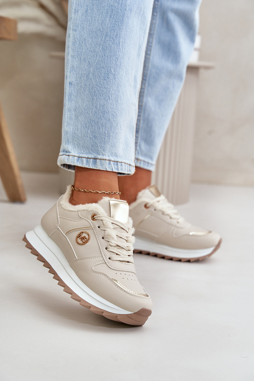 Dámské Sportovní Boty Zateplené Kožíškem Na Platformě Světle Béžové Lerisas