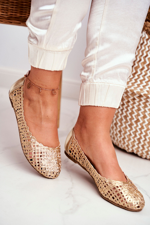 Lu Boo Dámské Baleríny Zlaté Prolamované Pletené Carry