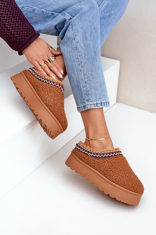 Sněhule Pantofle Na Platformě S Ovčím Kožíškem Camel Ovirissa