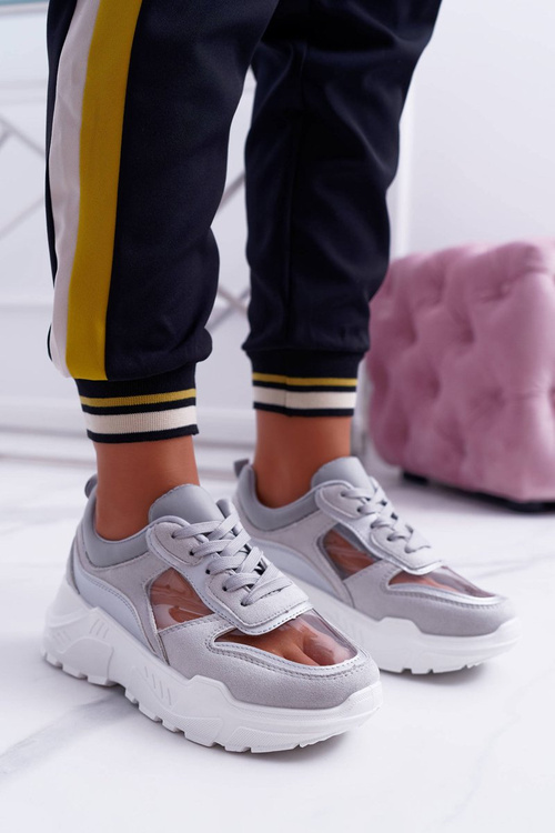 Dámská Sportovní Obuv Vysoká Podrážka Transparentní Šedé Running