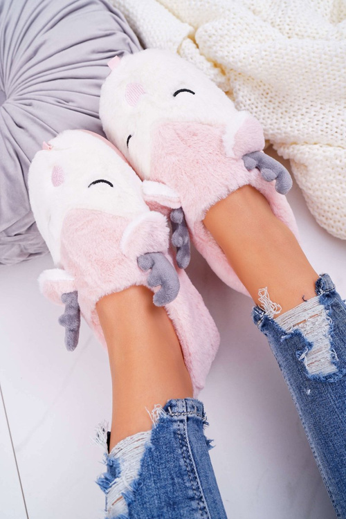 Dámské pantofle s kožešinou sob růžové Reindeer