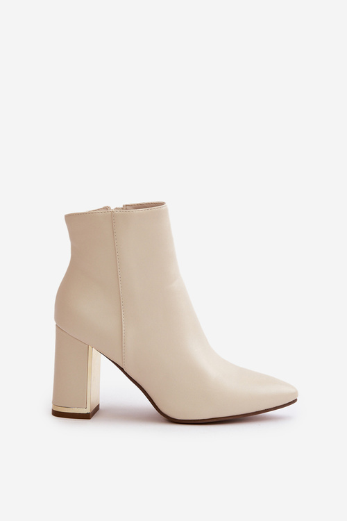 Dámské botky na podpatku se zipem zateplené eko kůží světle béžové Mevair