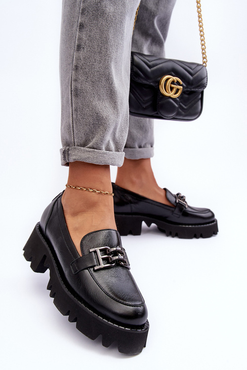 Dámské kůže polobotky Loafersy s ozdobou černá Lyndani