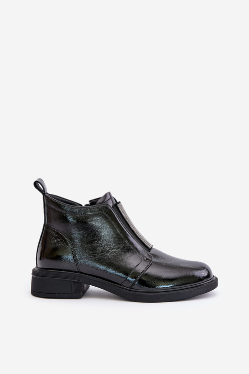 Kožené Lakované Nízké Boty S Dekorací Na Zip D&A MR880-142 Černé