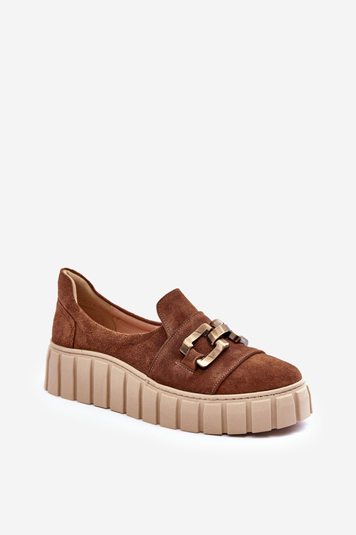 Dámské Kožené Polobotky Na Platformě S Ozdobou Hnědé Lewski 3398