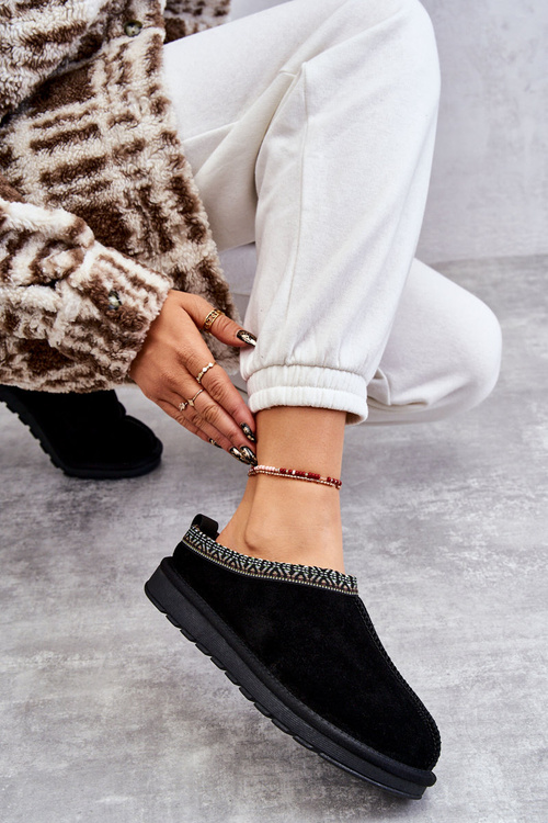 Ženský semišový papcie s kožušinou Black Buffie