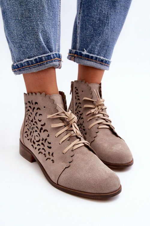 Dámské Prodyšné Šněrovací Botky Zazoo 2871 Beige