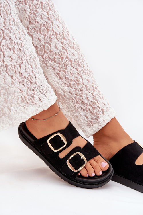 Dámske Sandále Na Platforme So Zlatými Prackami Čierne Verena