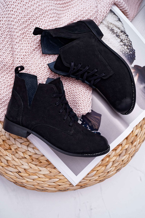 Dámske ploché podpätky Nubuk Black Nicole 2420