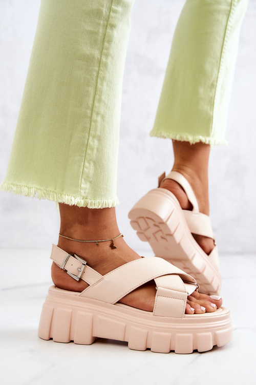 Kožené sandály na platformě Světle béžová Betti