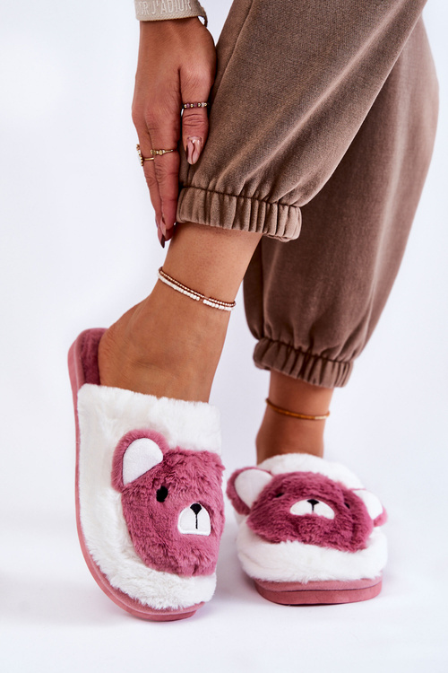 Dámské kožešinové pantofle s Teddy Růžová a bílá Solly