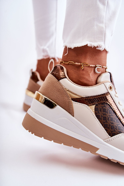 Dámská kožená sportovní obuv na klínku bílo-hnědá Catrine
