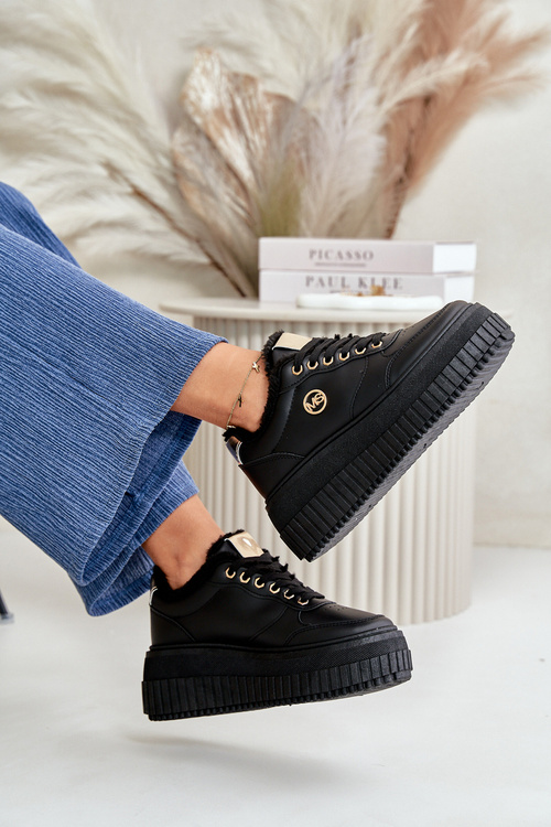 Sneakers Dámske Športové Topánky Zateplené Na Masívnej Podešvi Čierne Ardiela